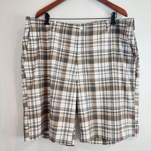 Ben Hogan Mens 42 Tan Plaid Golf Shorts Flat Front Performance Pockets Belt Loop